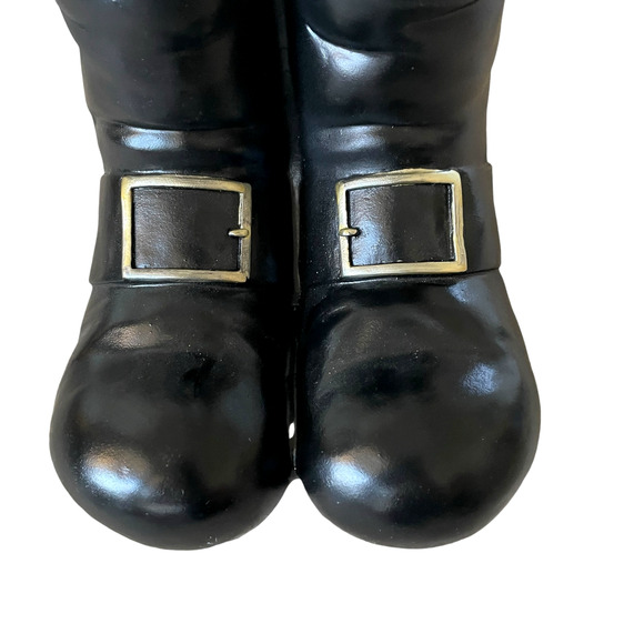 Santa Boots MERRY CHRISTMAS Container Planter Holiday Black Gold White Holiday - Picture 15 of 16